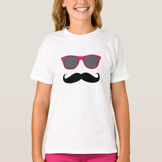 T-shirt Moustache drôle, Lunettes de soleil rose Humour T- (Devant)