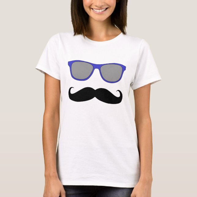 T-shirt Moustache et humeur bleue de lunettes de soleil (Devant)