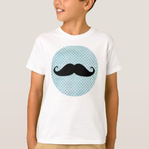 T-shirt Moustache noire drôle sur le pois bleu turquoise