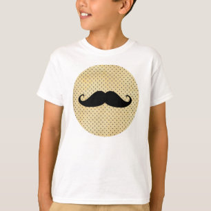 T-shirt Moustache noire drôle sur le pois jaune vintage