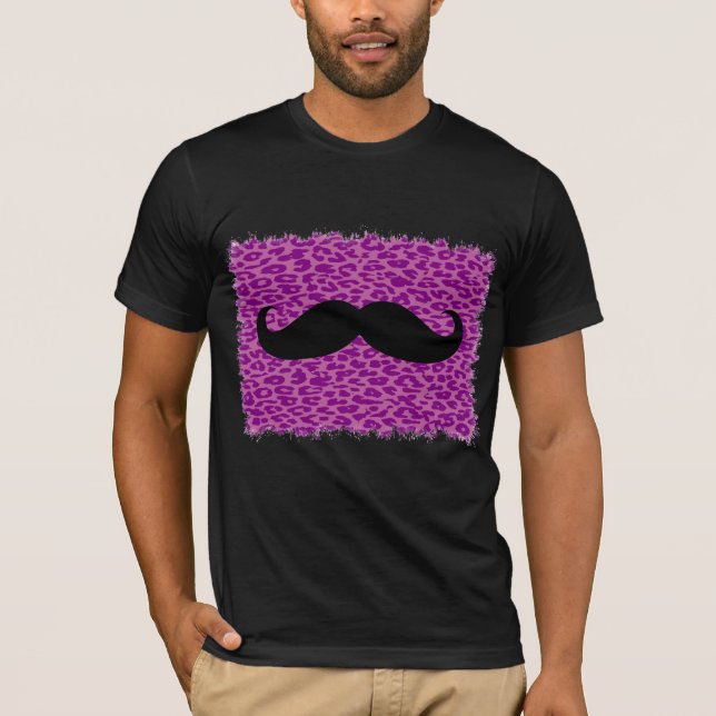 T-shirt Moustache Noire Et Peau De Léopard Violet (Devant)