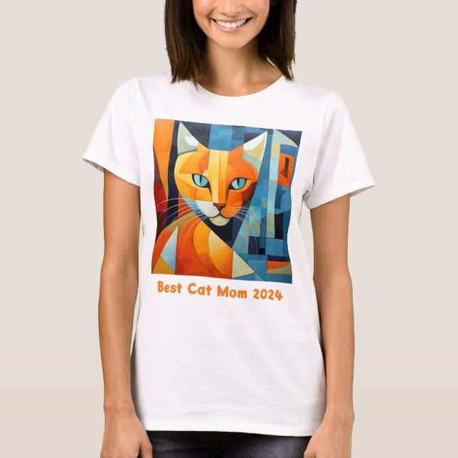 T-shirt Moustaches Abstraites : Meilleure Maman de Chat (Devant)