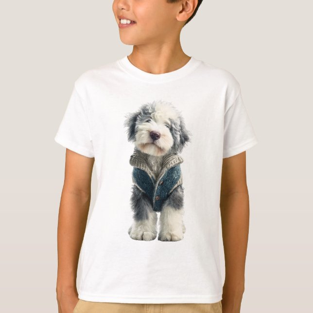 T-shirt Mouton Chien en Pull Gilet Enfants (Devant)