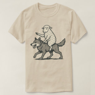 T-shirt Mouton drôle montant un loup Animal vintage uniq