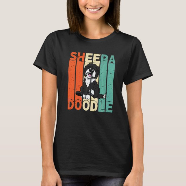 T-shirt Mouton drôle Sheepadoodle Poodle noir rétro Doodle (Devant)