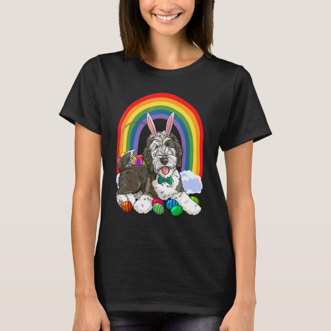T-shirt Mouton mignon Sheepadoodle Joyeuses Pâques Lapin C (Devant)