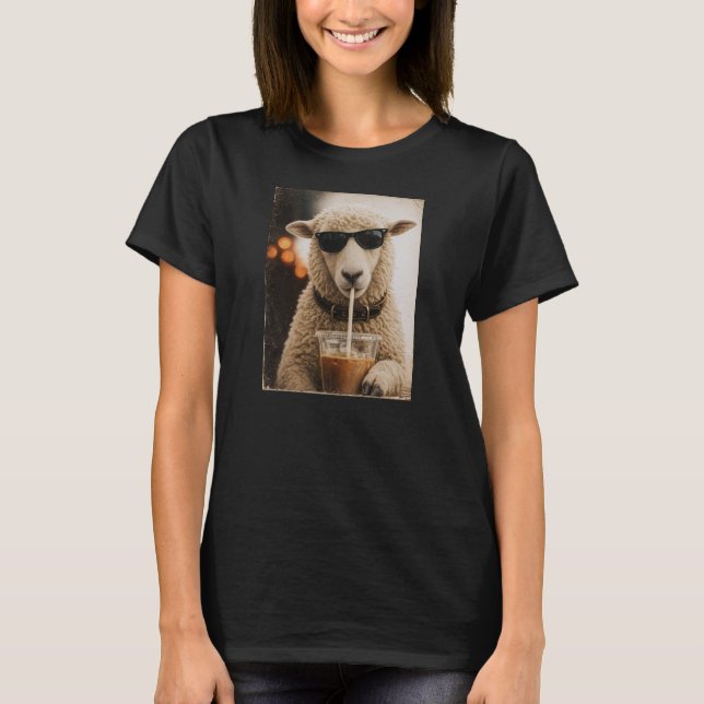 T-shirt Moutons cools buvant du café glacé (Devant)