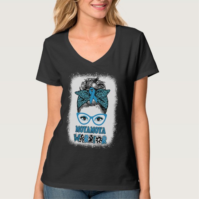 T-shirt Moyamoya Disease Awareness Messy Bun Blue Ribbon W (Devant)