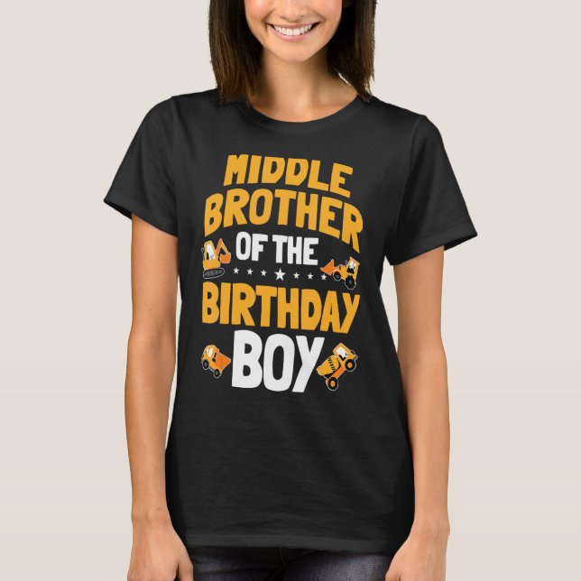 T-shirt Moyenne Frère De L'Anniversaire Boy Construction W (Devant)