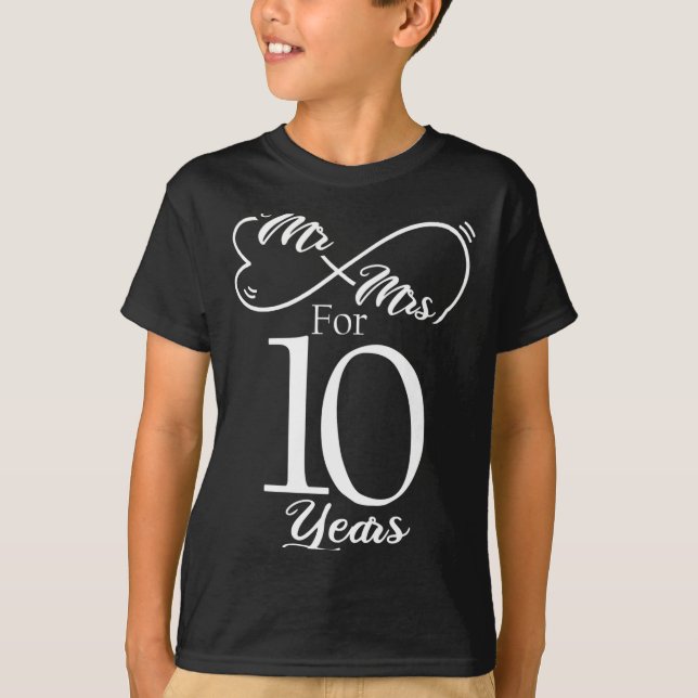 T-shirt Mr Mrs For 10 Years 1st Wedding Anniversary  (Devant)