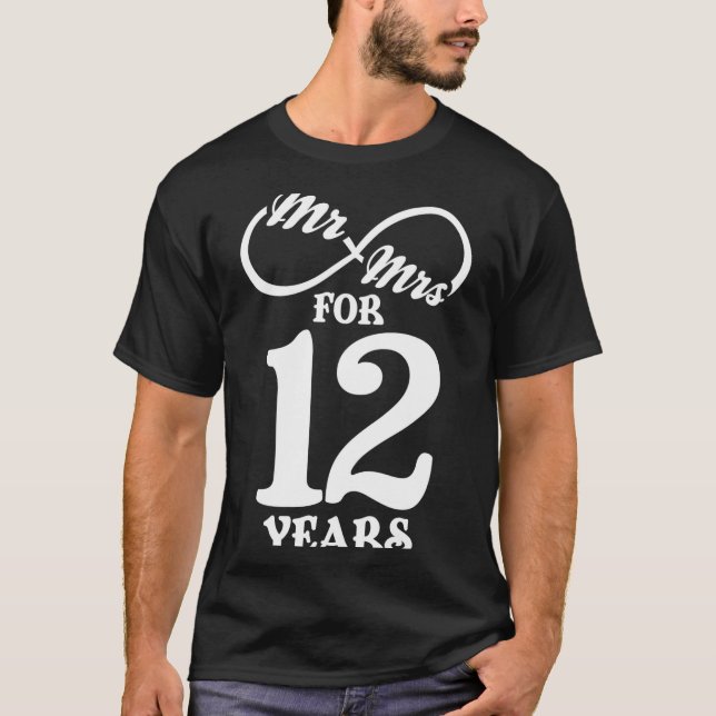 T-shirt Mr Mrs For 12 Years 1st Wedding Anniversary  (Devant)