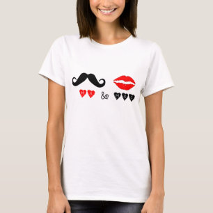 T-shirt Mr & Mrs Lips & Mustache Mariage Cadeau