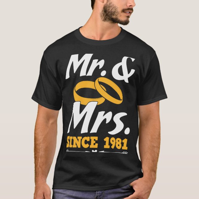 T-shirt Mr & Mrs Since 1981 Gif Couple Mister And Misses (Devant)