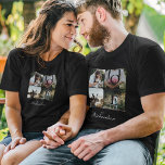T-shirt Mrs Love Newlyweds Mariage Photo Collage noir<br><div class="desc">T-shirt spécial photo-collage mariage personnalisé pour afficher vos propres photos et souvenirs mariages spéciaux. Notre design comprend un design simple 4 collage photo grille avec les mondes "Amour" chaque lettre du mot amour est affichée sur la photo. Customisez avec vos prénoms sur l'avant et l'arrière du t-shirt.</div>