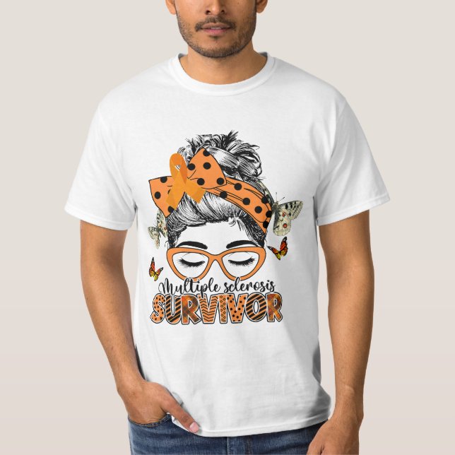 T-shirt MS Survivor Messy Bun Multiple Sclerosis Awareness (Devant)