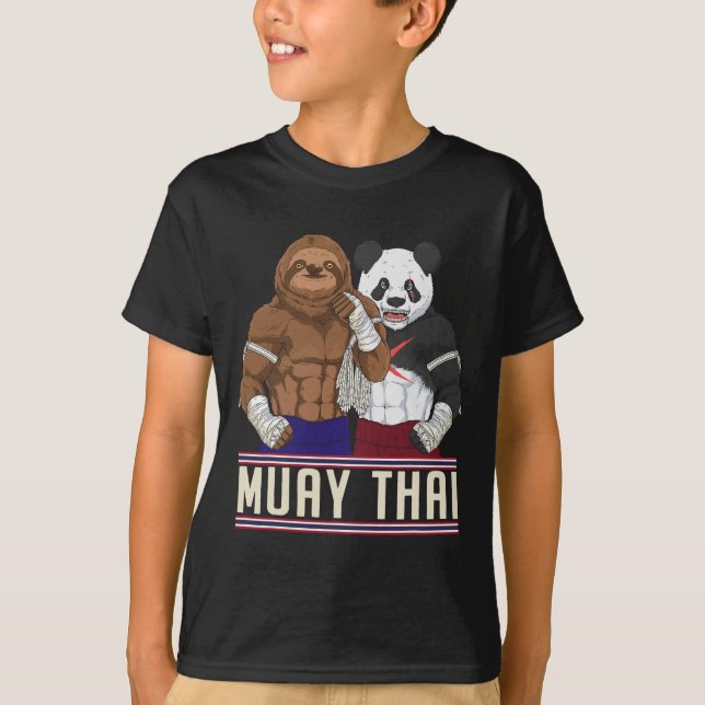 T-shirt Muay Thai Sloth Panda Kickboxing Fighter  (Devant)
