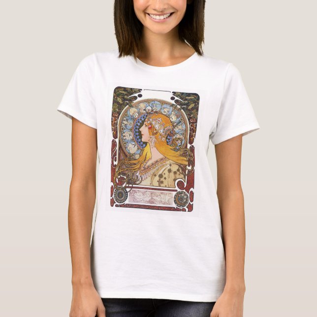 T-shirt Mucha Art Nouveau - Zodiac - La Plume (Devant)