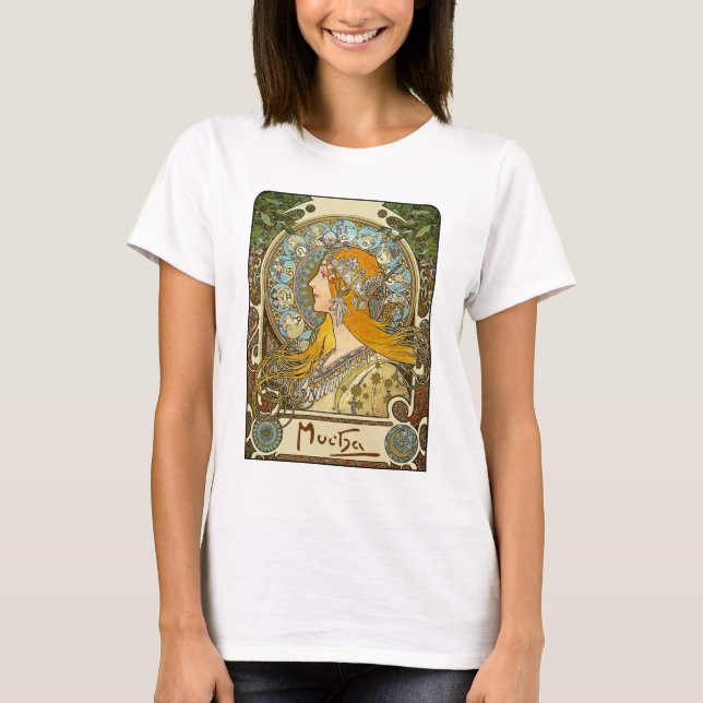 T-shirt Mucha Art Nouveau - Zodiac - La Plume (Devant)