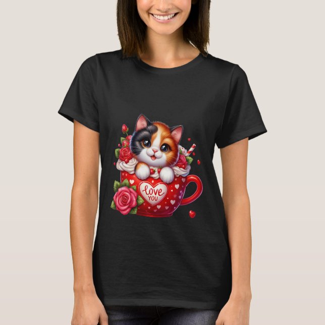 T-shirt Mug d'amour de chat calicot de la Saint-Valentin ✨ (Devant)