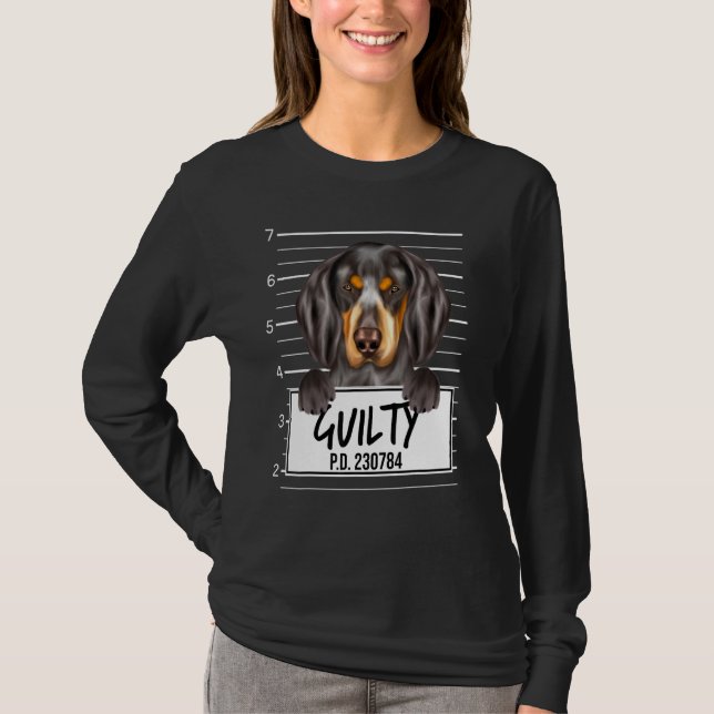 T-shirt Mugshot de Bluetick Coonhound Chien Coupable (Devant)