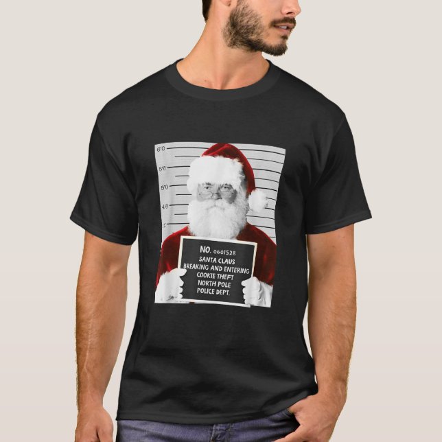 T-shirt Mugshot de Père Noël amusant à Noël en prison (Devant)