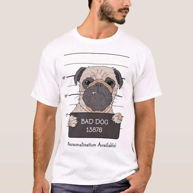 T-shirt Mugshot de Pug drôle  (Devant)