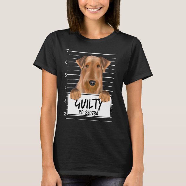 T-shirt Mugshot de Terrier Airedale Chien Coupable (Devant)