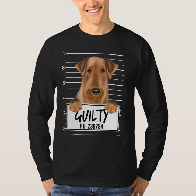 T-shirt Mugshot de Terrier Airedale Chien Coupable (Devant)