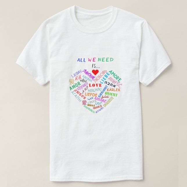 T-shirt multilingue avec texte de mot d'amour (Design devant)