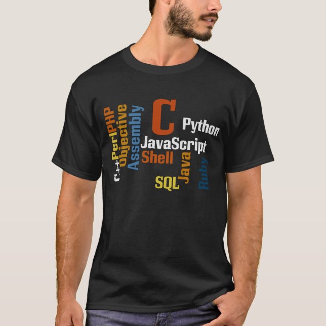 T-shirt multilingue de noir de programmeur (Devant)