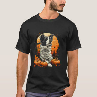 T-shirt Mummy Bordure Collie Citrouille Effrayant Hallowee