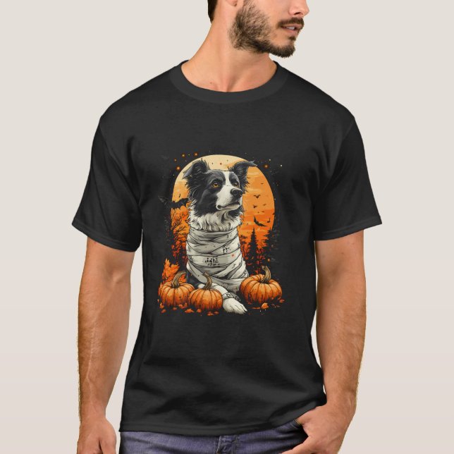 T-shirt Mummy Bordure Collie Citrouille Effrayant Hallowee (Devant)