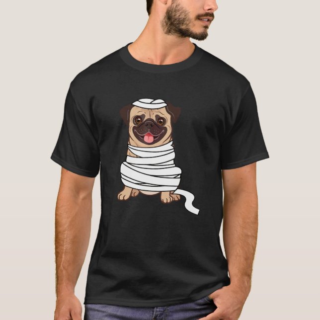 T-shirt Mummy Carlin mignon chien Halloween Costume Carlin (Devant)