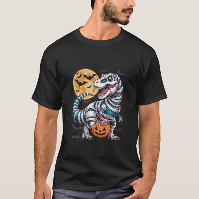 T-shirt Mummy T-Rex Halloween Dinosaur Trick or Treat Moon (Devant)