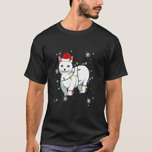 T-shirt Munchkin Cat Christmas Lights Christmas Cat Santa (Devant)