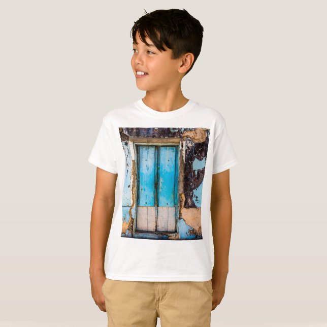 T-shirt Mur bleu et porte (Devant entier)