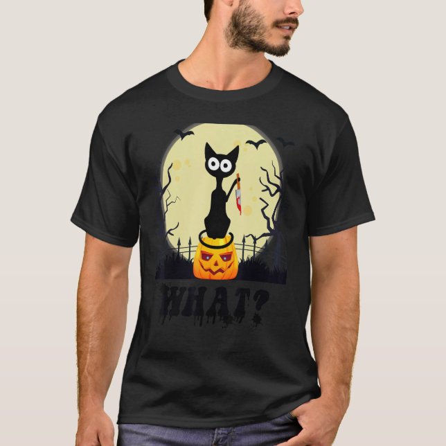 T-shirt Murderous Black Cat With bloody Knife Halloween Co (Devant)