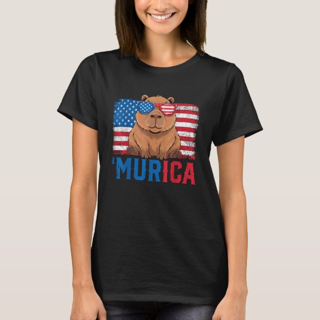 T-shirt Murica Capybara USA Drapeau Lunettes de soleil Pat (Devant)