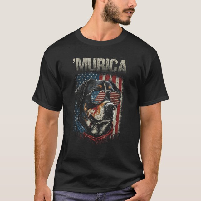 T-shirt Murica Patriotic Rottweiler 4th of July Dog 3 (Devant)