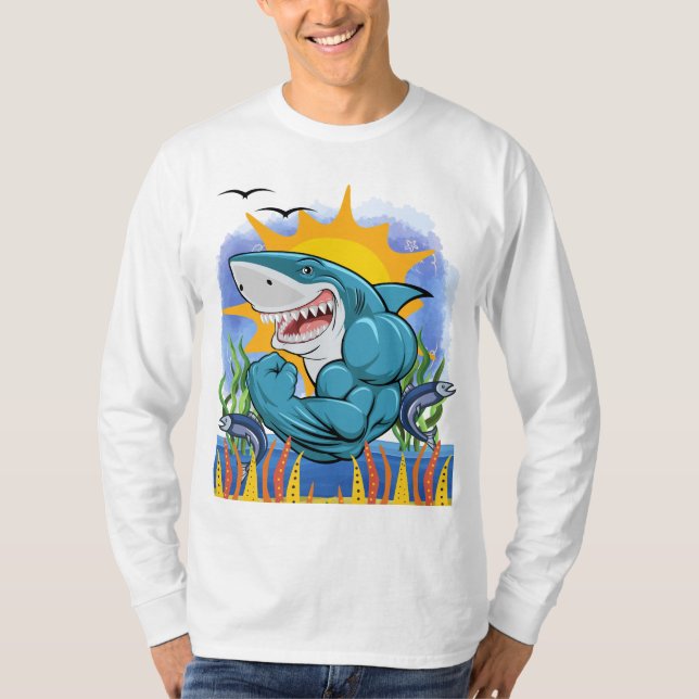 T-shirt Muscles Flexants de requins Mer Vie Soleil L/S (Devant)