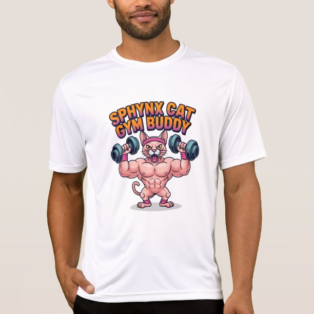 T-shirt Muscular Sphynx Cat Gym Buddy Cartoon (Devant)