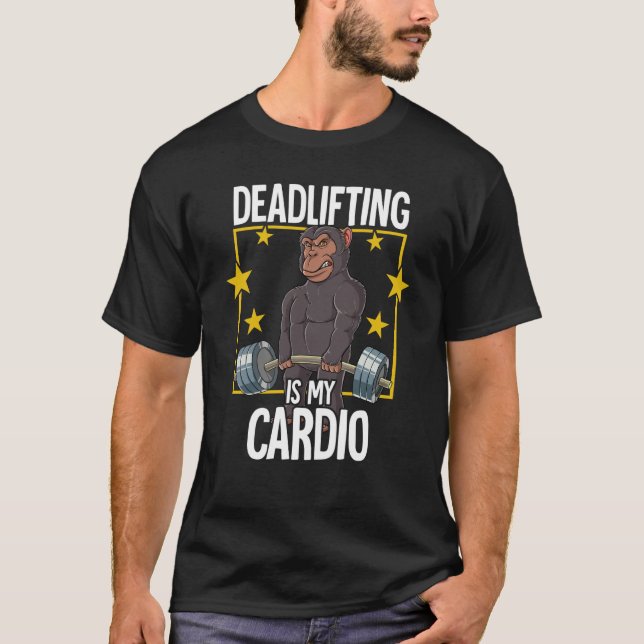 T-shirt Musculation de singe chimpanzé avec haltères Dével (Devant)
