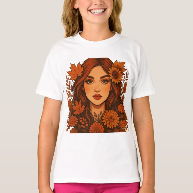 T-shirt Muse d'automne - Femme aux fleurs d'automne (Devant)