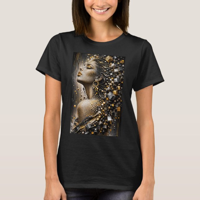 T-shirt Muse Fragmentée Dorée | Luxe Micro Mosaïque 3D (Devant)