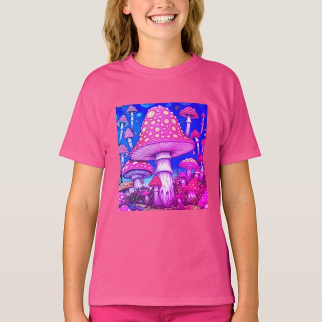 T-shirt Mushroom City-Colorful Red + Yellow Mushrooms on   (Devant)