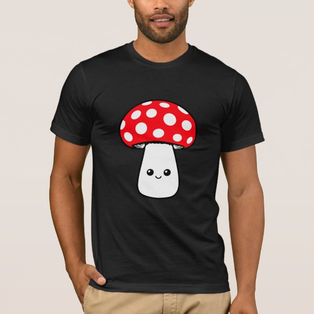 T-shirt Mushroom Happy Cute Smiling Face Kawaii Cheerful (Devant)
