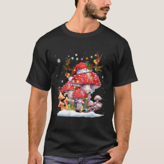 T-shirt Mushroom Reindeer Santa Hat Noël Lumières Cadeau M