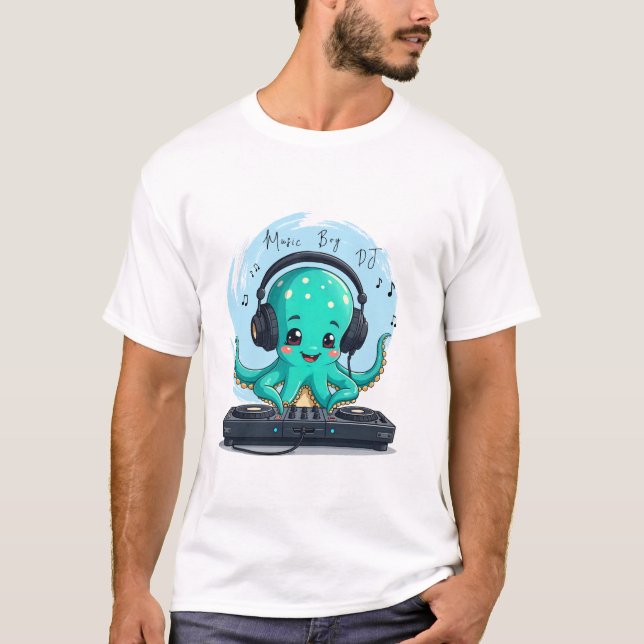 T-shirt Music Boy, Happy Octopus DJ T-Shirt, Fête (Devant)