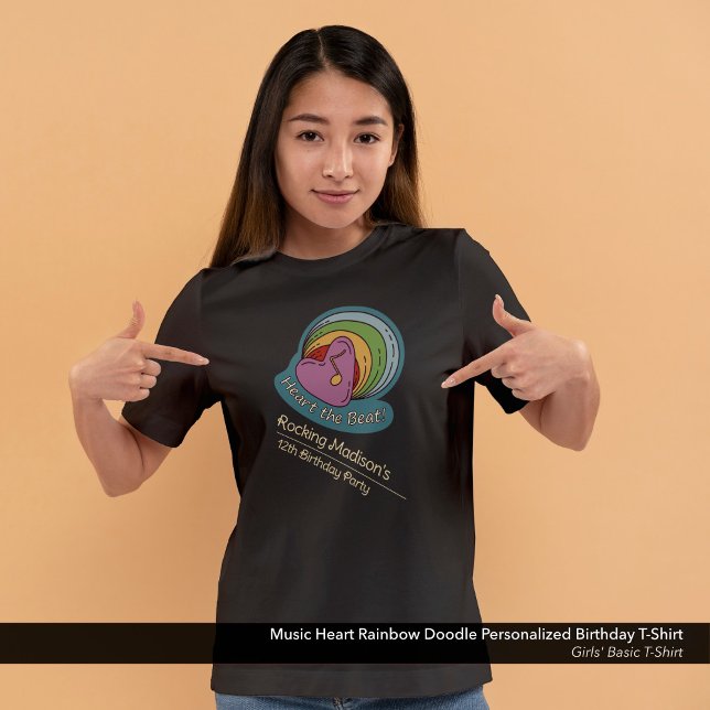 T-shirt Music Heart Rainbow Doodle Personnalisé Anniversai (Music,  Heart, and Rainbow Doodle Art Birthday T-shirt Customized with Your Name.)