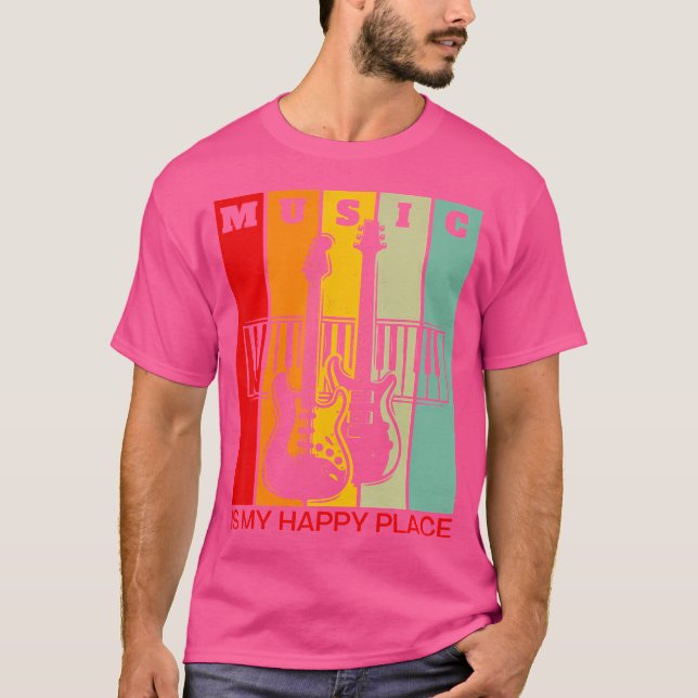 T-shirt Music Is My Happy Place Music Lover Guitar Keyboar (Devant)